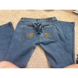 Y2K Vintage mcbling Mecca Femme Flare Jean Embroidered Low Rise Denim Streetwear